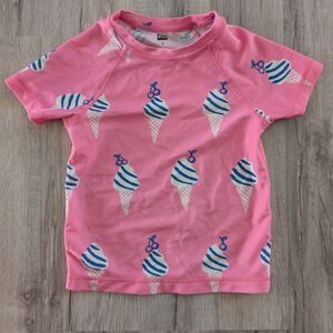 Tea Collection Pink Kids Rash Guard with Blue & White Ice Cream Print, 3T (V8)